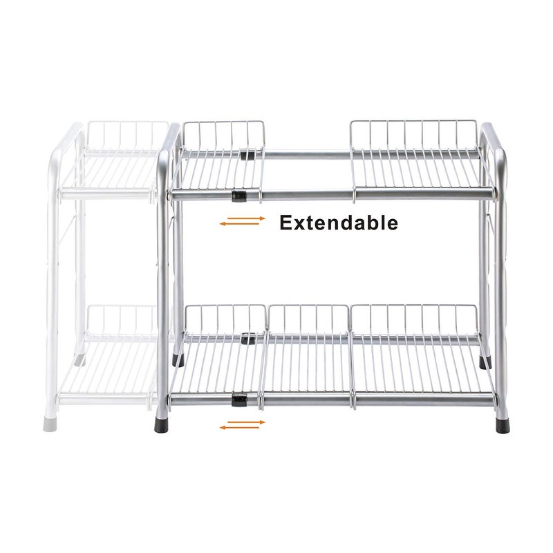 FlagShip 2 Tier Under Sink Organizers and Storage Rack Expandable Cabinet Shelf for Kitchen Bathroom Silver (17-25 inches) - Image 3